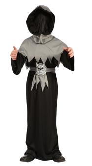 Skull Demon Kids Costume with Hood and Fabric Mask:black/grey 