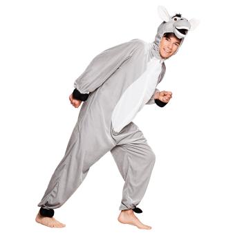 Donkey Costume Unisex: Plush jumpsuit with a hoodie:grey 