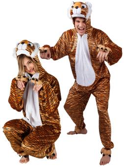 Tiger Costume Unisex: Plush jumpsuit with a hoodie:brown 