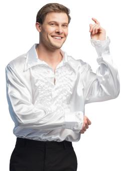 Party Shirt : Rüschenhemd Satin:weiss 