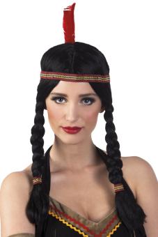 Perruque Indienne Annea: avec Bandeau et Plume:noir 