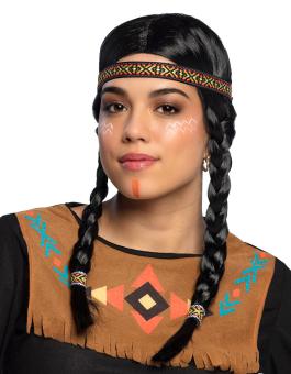 Perücke Indianerin Kewanee mit Stirnband:schwarz 