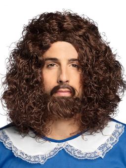 Musketier Perücke mit Schnurrbart und Bart:braun 