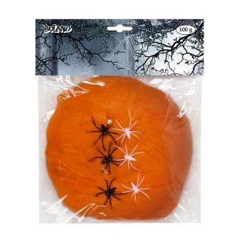 Spinngewebe mit 6 Spinnen: Halloween Dekoration:100g, orange 
