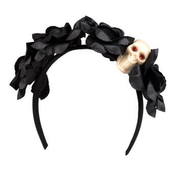 Tiara with skull: Dia de los Muertos headband:black 