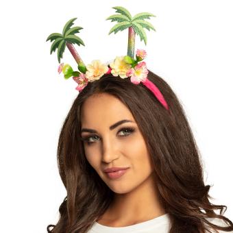 Palmen Haarreif: Tiara mit Blumen und Palmen:bunt 