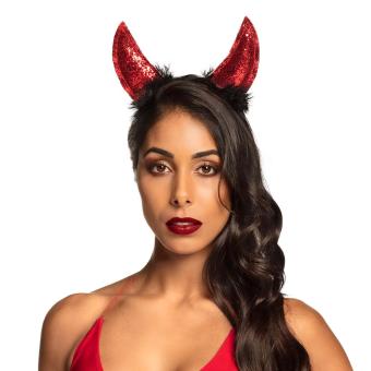 Glitter devil horns headband:red 