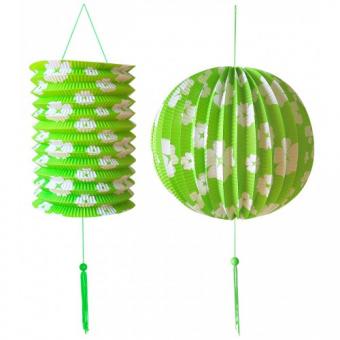 Set Lampion und Laterne:2 Stück, 18 cm / 25 cm, grün 