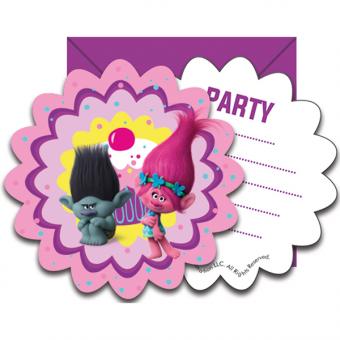 Trolls Einladungskarten:6 Stück, 9 cm x 14 cm, pink 