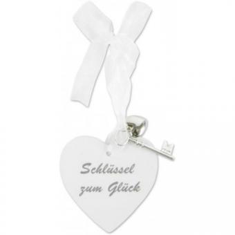 Heart to hang with key:8 x 8 cm, white 