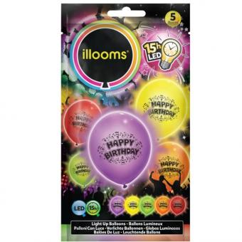 LED Ballone Happy Birthday:5 Stück, 30 cm, mehrfarbig 