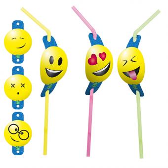 Emoji Trinkhalme:8 Stück, 24 cm, mehrfarbig 