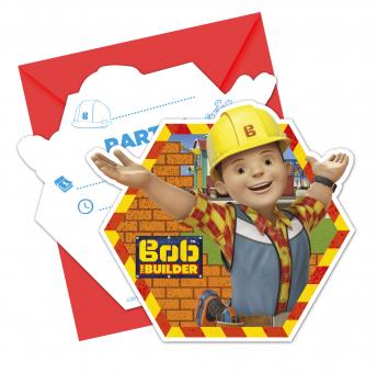 Bob le constructeur: Cartes de invitation avec enveloppes:6 pièce, 9 x 14 cm, rouge 