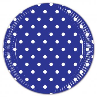 Party Plates Dots:8 Item, 23cm, blue 