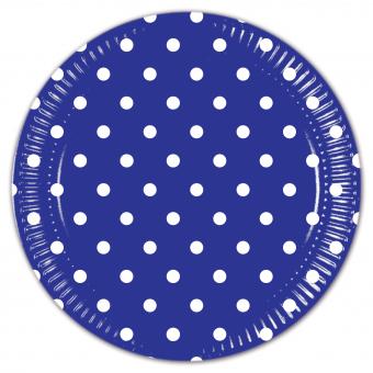 Assiettes de fête des points:8 pièce, 23cm, blue/blanc 