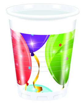 Ballonparty: Becher:8 Stück, 2 dl, mehrfarbig 