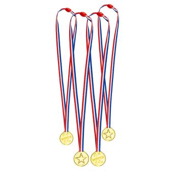 Fussball Partyzubehör: Meister Medaillen am Band:4 Stück, gold 