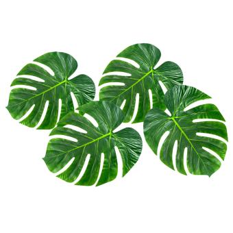Palm leaves: Hawaii party decorations:4 Item, 27 x 33 cm, green 