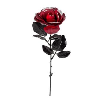 Rose mit Blättern und Glitzer: Kunstblume:45 cm, rot 