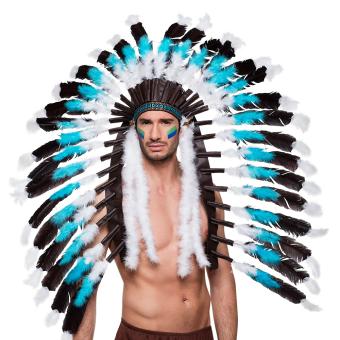 Chief Feather Headdress Indian Snow Wolf:blue 