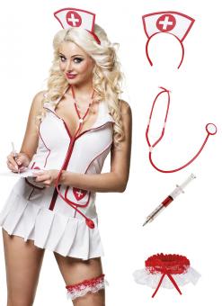 Krankenschwester Accessoire-Set:rosa/weiss 