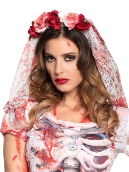 Mariée d'horreur diadème: avec des fleurs et un voile:multicolore 