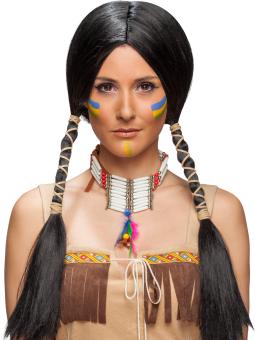 Perruque indienne avec tresses:noir 