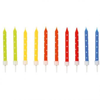 Bougies d’anniversaire à pois avec supports:24 pièce, color 
