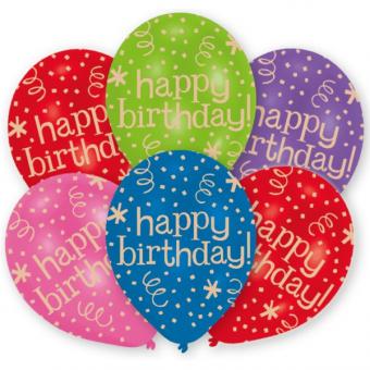 Ballon Happy Birthday:6 pièce, 27.5 cm, coloré 