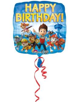 Paw Patrol Happy Birthday Folienballon: Partydeko Kindergeburtstag:43 cm, blau 