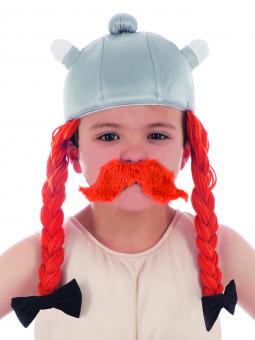 Casque Obélix pour enfant en tissu avec tresses orange, sans moustache:gris 