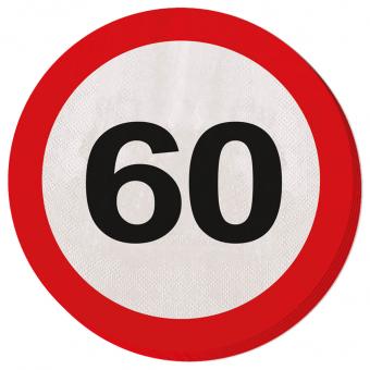 60. Geburtstag Servietten: Verkehrsschild Zone 60:20 Stück, 15cm, rot/weiss 