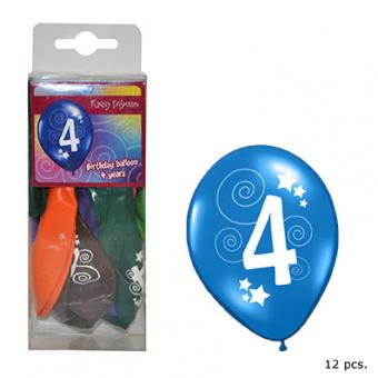 Ballons numéro 4:12 pièce, 30cm, coloré 