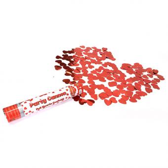 Confetti cannon with red hearts:30 cm, red 