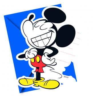 Mickey Mouse Einladungskarten:6 Stück, 9 cm x 14 cm, blau 