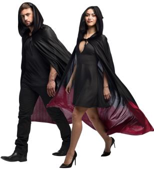 Cape avec capuche, unisexe:170 cm, noir/rouge 