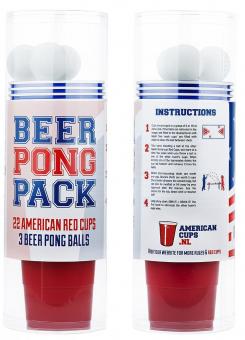 Beer Pong Spiel Set: Red Cups:22 Cups / 3 Balls, rot 