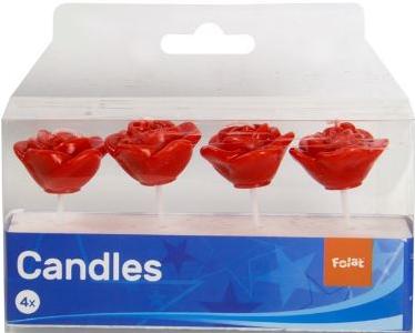 Roses cake candles:4 Item, 5 cm, red 