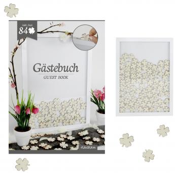 Wedding guestbook in a frame: 
with 84 clover leaves for writing:42 x 30cm, white 