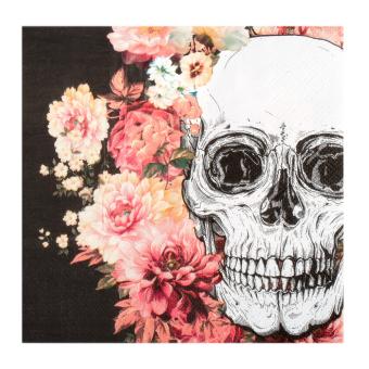 Napkins Day of the dead with Skull and Flowers:20 Item, 33 x 33cm, pink 