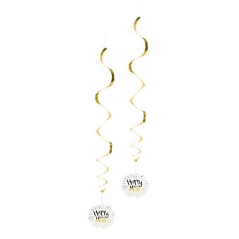 2 Decorationswirls Happy New Year :85 cm, gold/white 