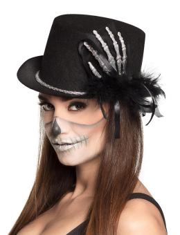 Cylinder Hat with Skeleton hand:57cm, black 
