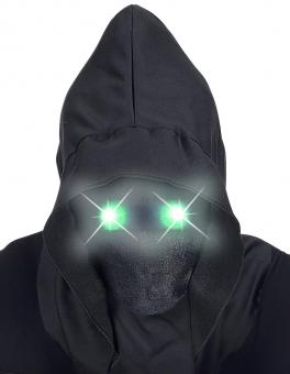 Maske mit Kapuze und leuchtenden grünen Augen:schwarz/grün 