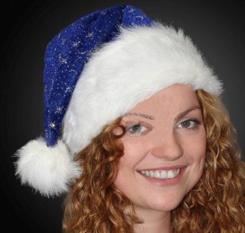 Weihnachtsmütze mit Pelzrand und Glitzer:blau 