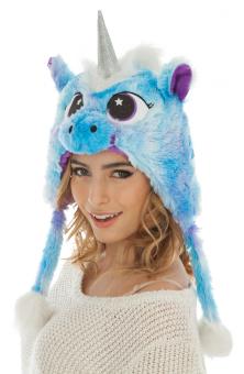 Einhorn Plüsch Mütze:blau 