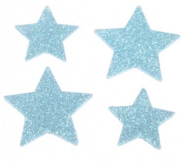 Beutel Glitzersternen:12 Stück, 3 cm / 14g, blau 