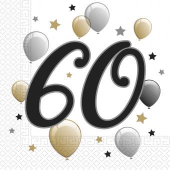 60. Geburtstag Servietten:20 Stück, 33 x 33cm, mehrfarbig 