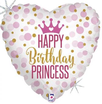 Princess Silberfolienballon Happy Birthday Herz:46cm 