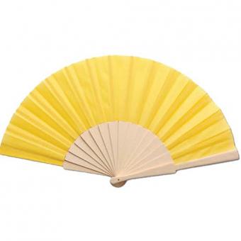 Fabric hand fan with wooden handle:42 x 23 cm, yellow 