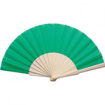 Fabric hand fan with wooden handle:42 x 23 cm, green 